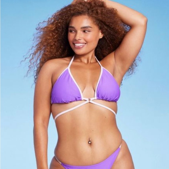 NWT WILD FABLE BIKINI TOP PURPLE AND WHITE - Picture 6 of 7